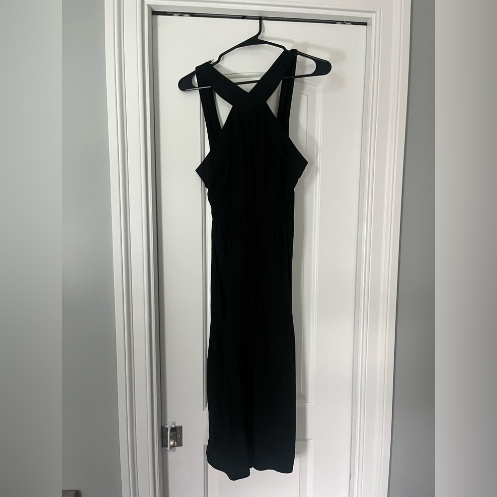 Black linen blend dress